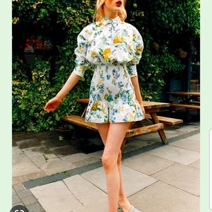 Zara floral print mini dress TRF Smocked skirt sz Large